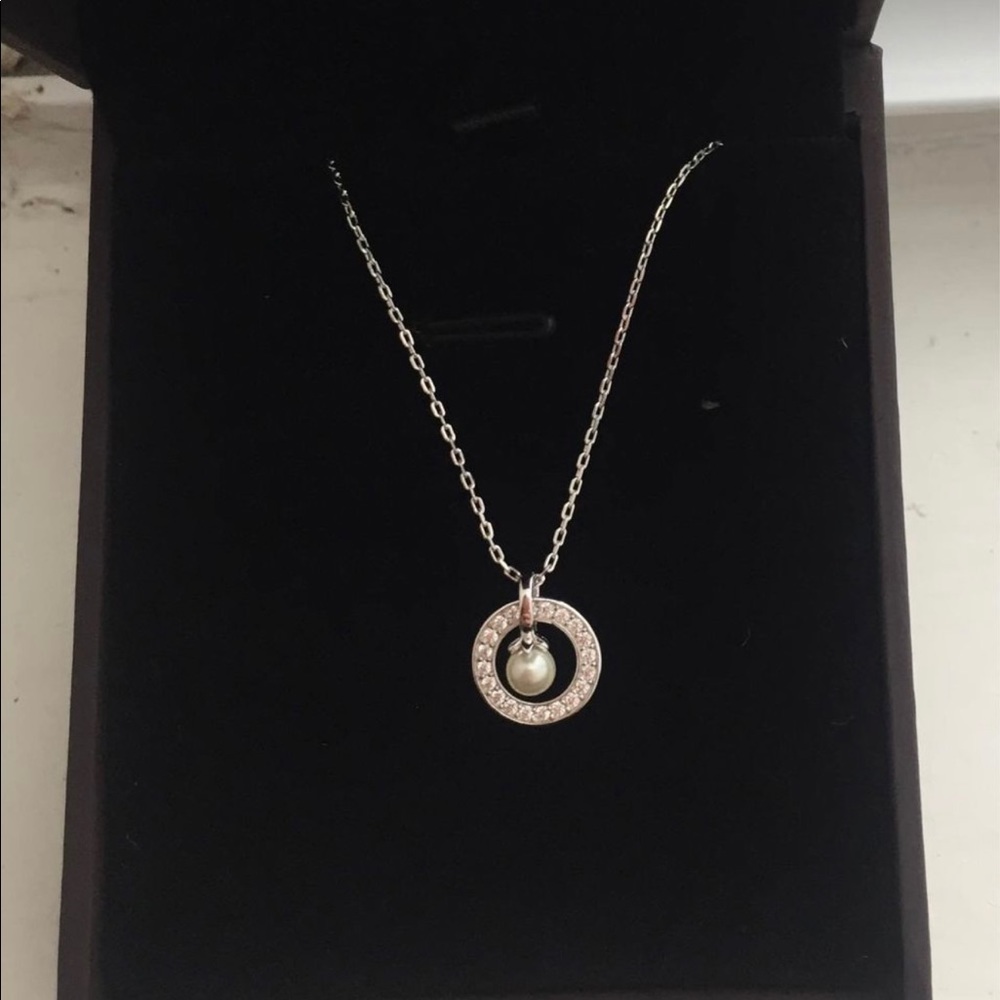 Circle Pearl Pendant Necklace for Women Silver crafted in 14k Gold Swarovski